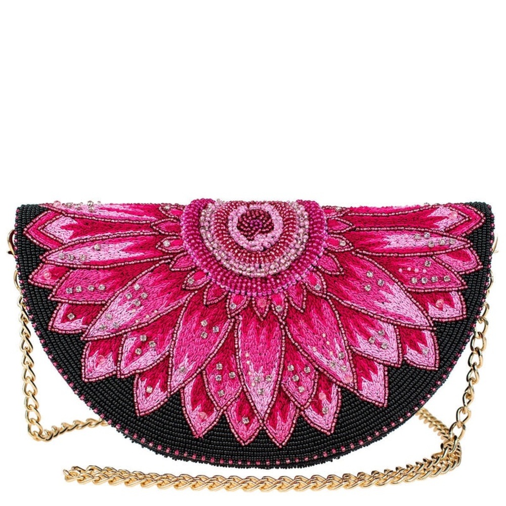 Mary Frances Flirty Pink Floral Beaded crossbody clutch Bag